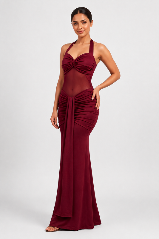 Halter Ruched Evening Gown