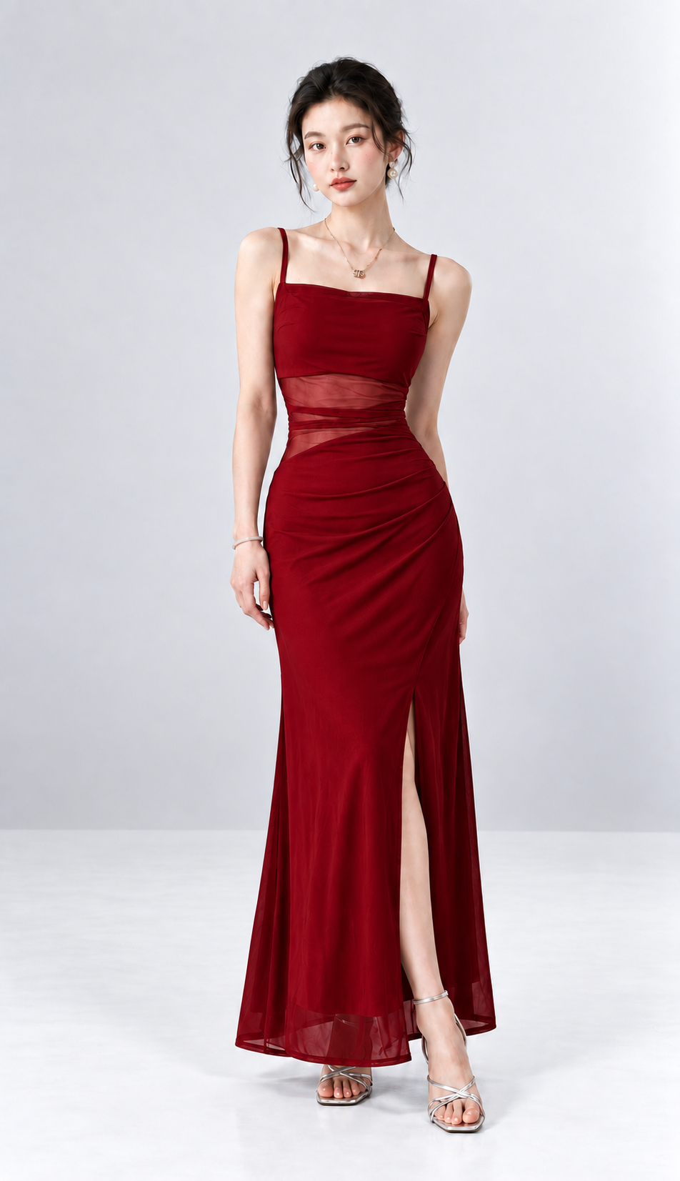 Mesh Waist Slit Dress