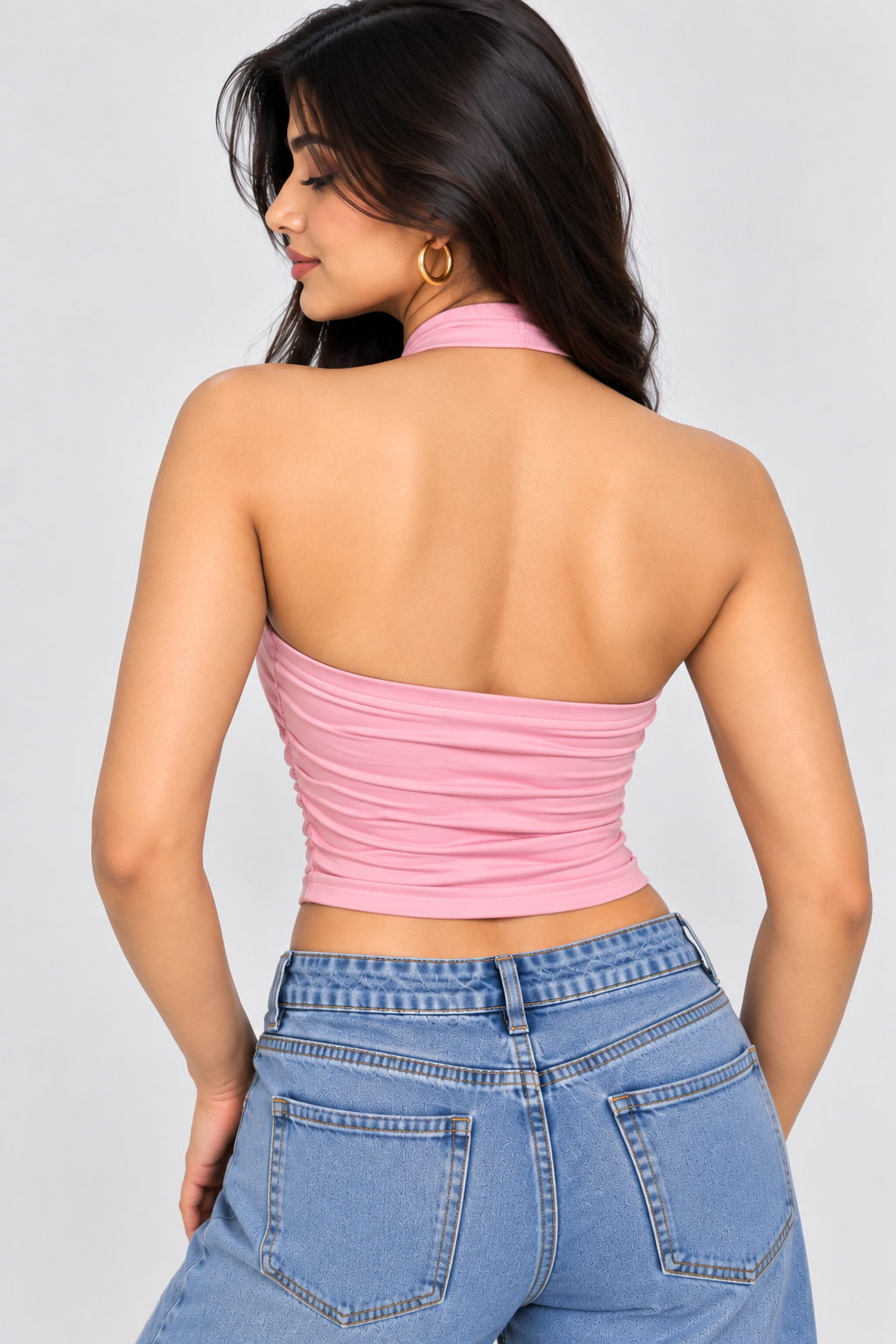 Gold Accent Halter Crop Top