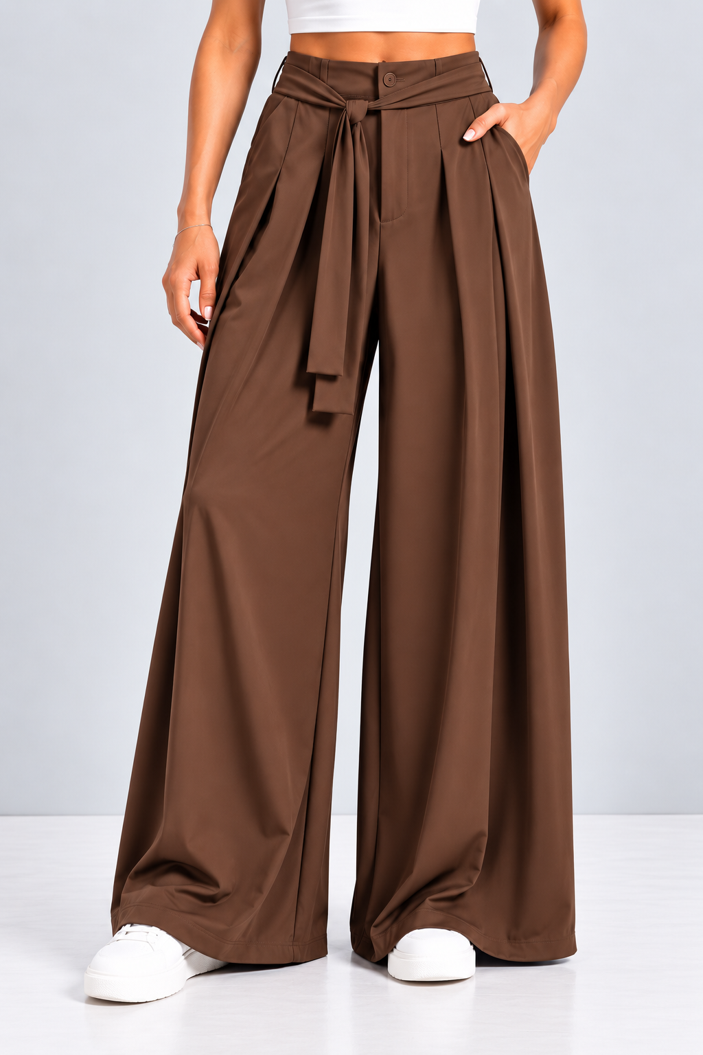 Tie-Waist Wide Leg Trousers