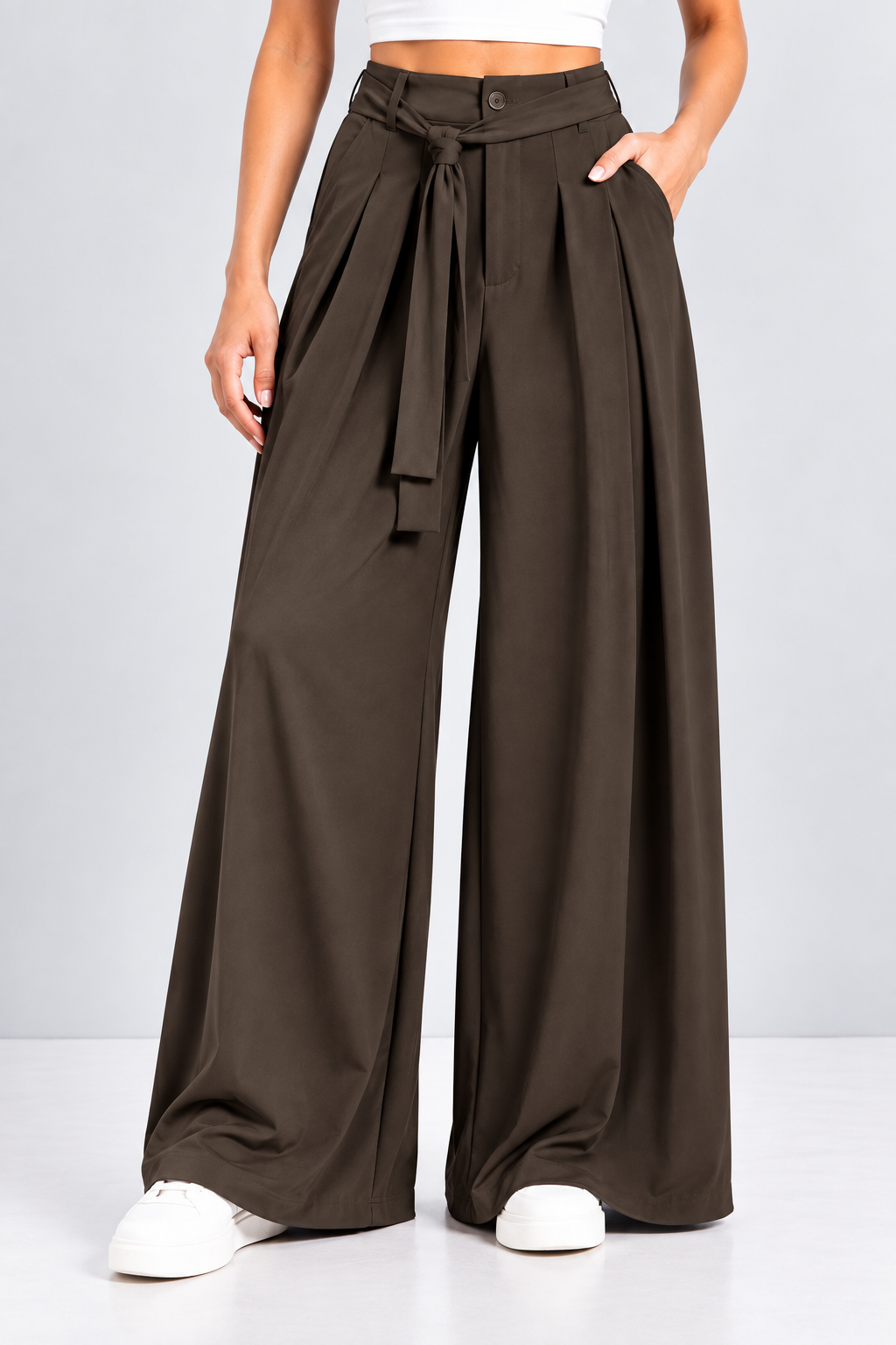 Tie-Waist Wide Leg Trousers