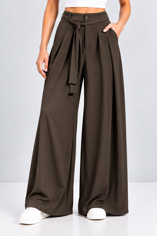 Tie-Waist Wide Leg Trousers