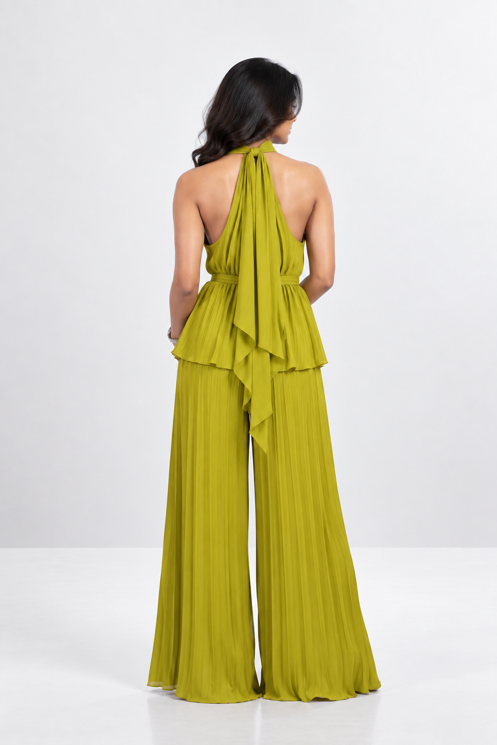 Pleated High-Low Halter Neck Co-ord Set