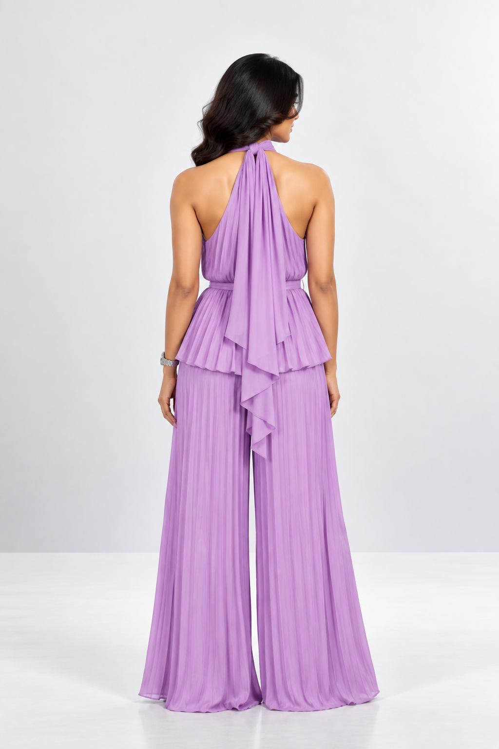 Pleated High-Low Halter Neck Co-ord Set