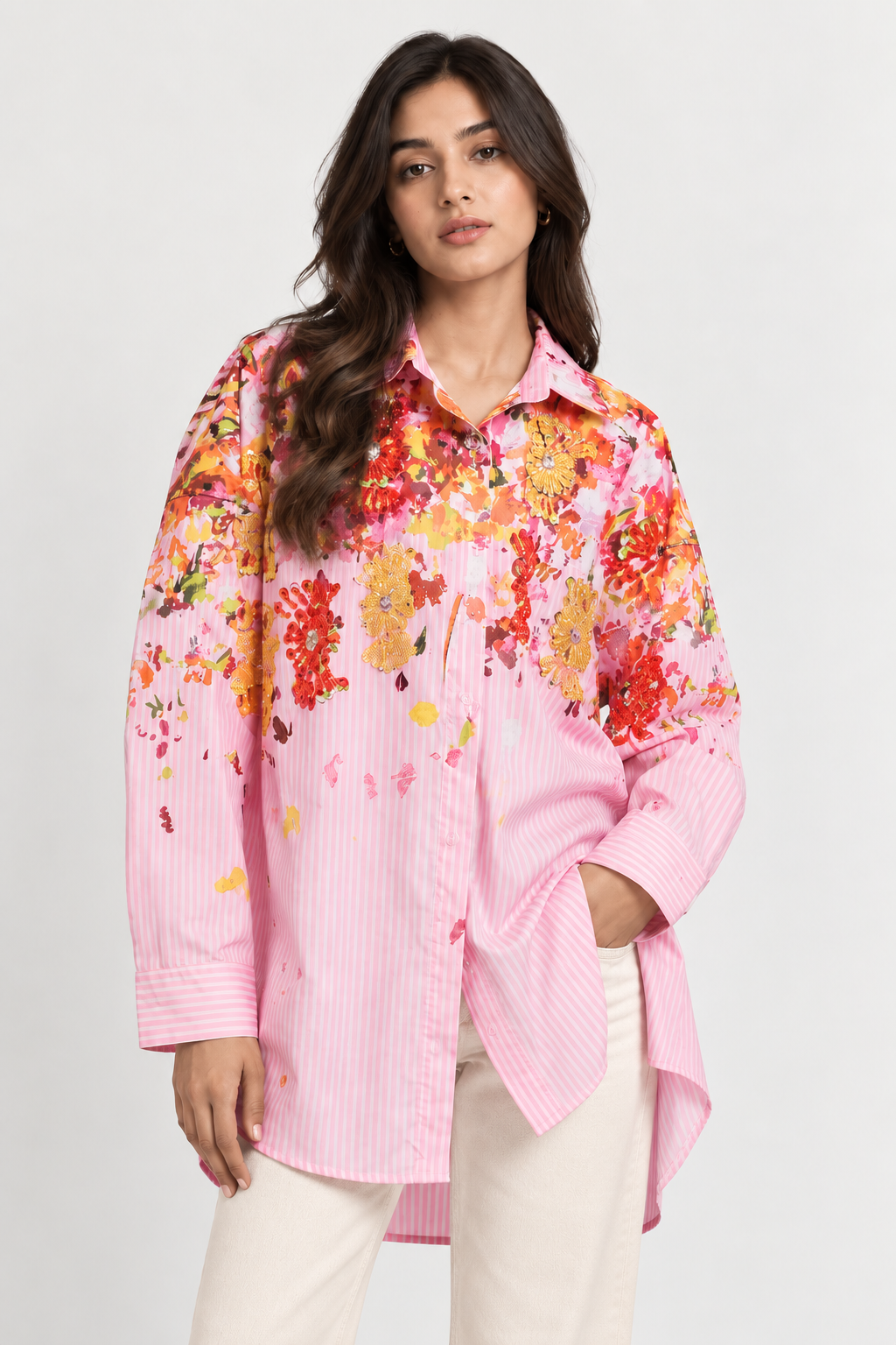 Floral Stripe Oversized Shirt