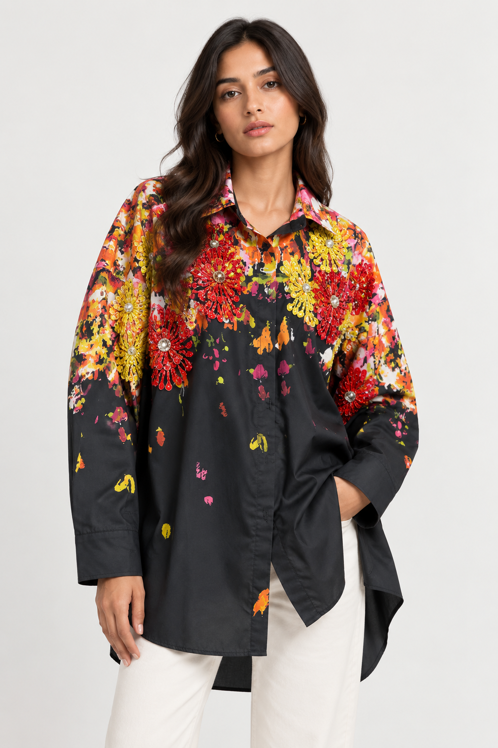 Floral Stripe Oversized Shirt