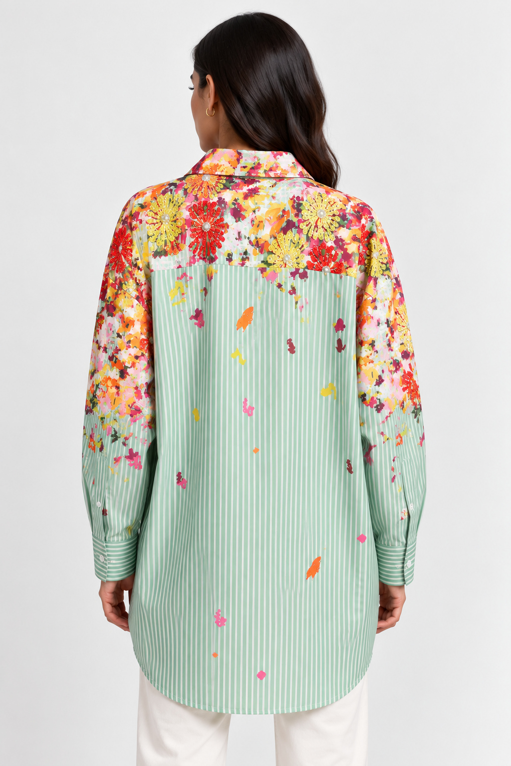 Floral Stripe Oversized Shirt