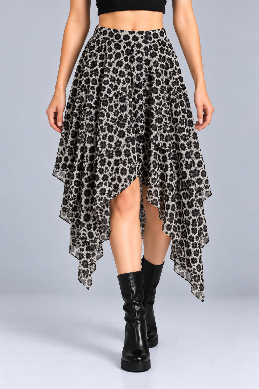 Leopard Layered Asymmetric Skirt