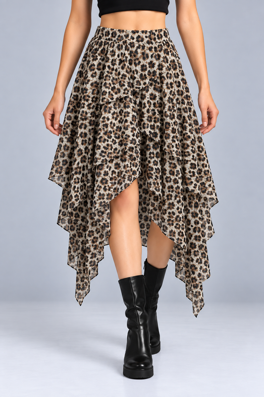 Leopard Layered Asymmetric Skirt