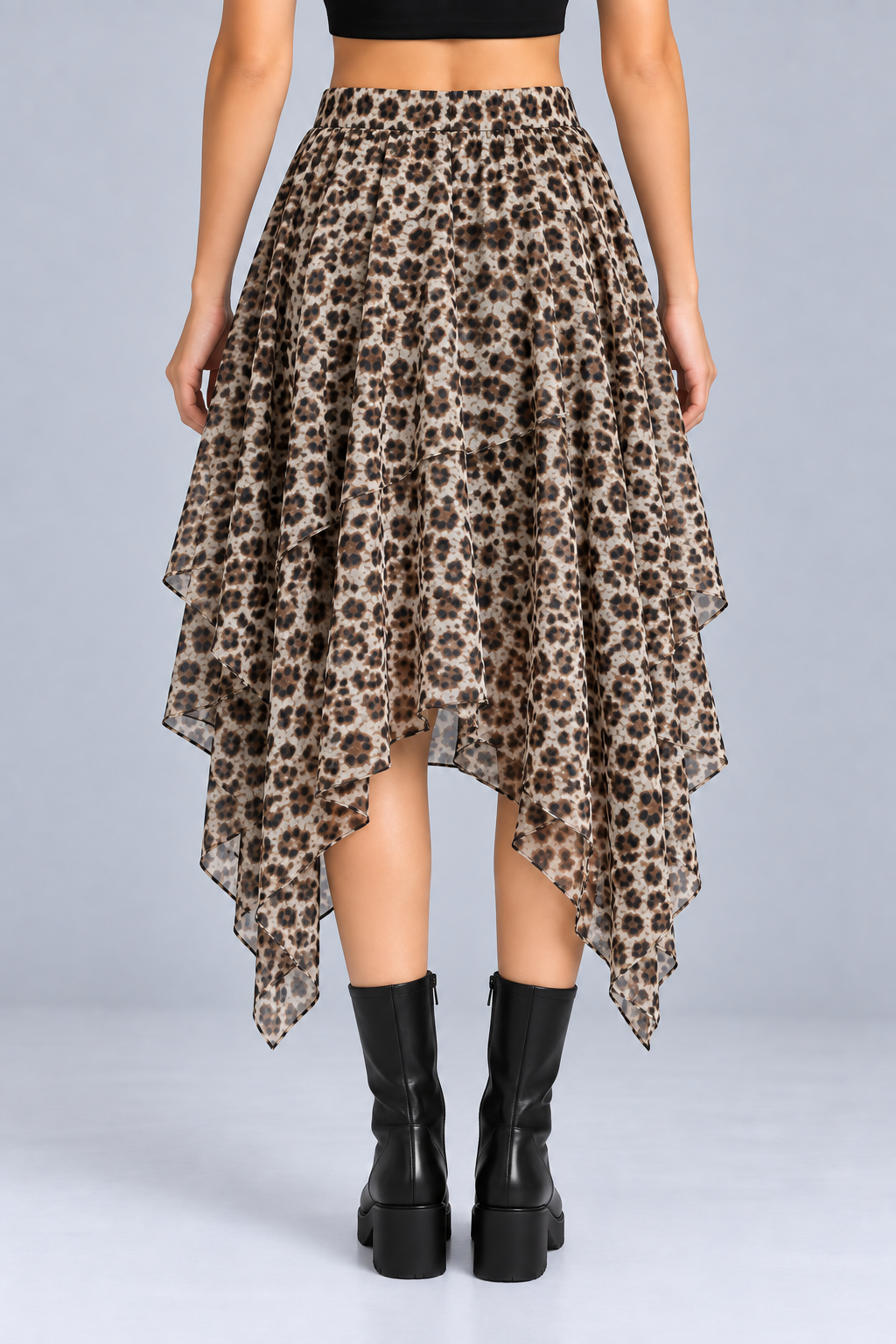 Leopard Layered Asymmetric Skirt