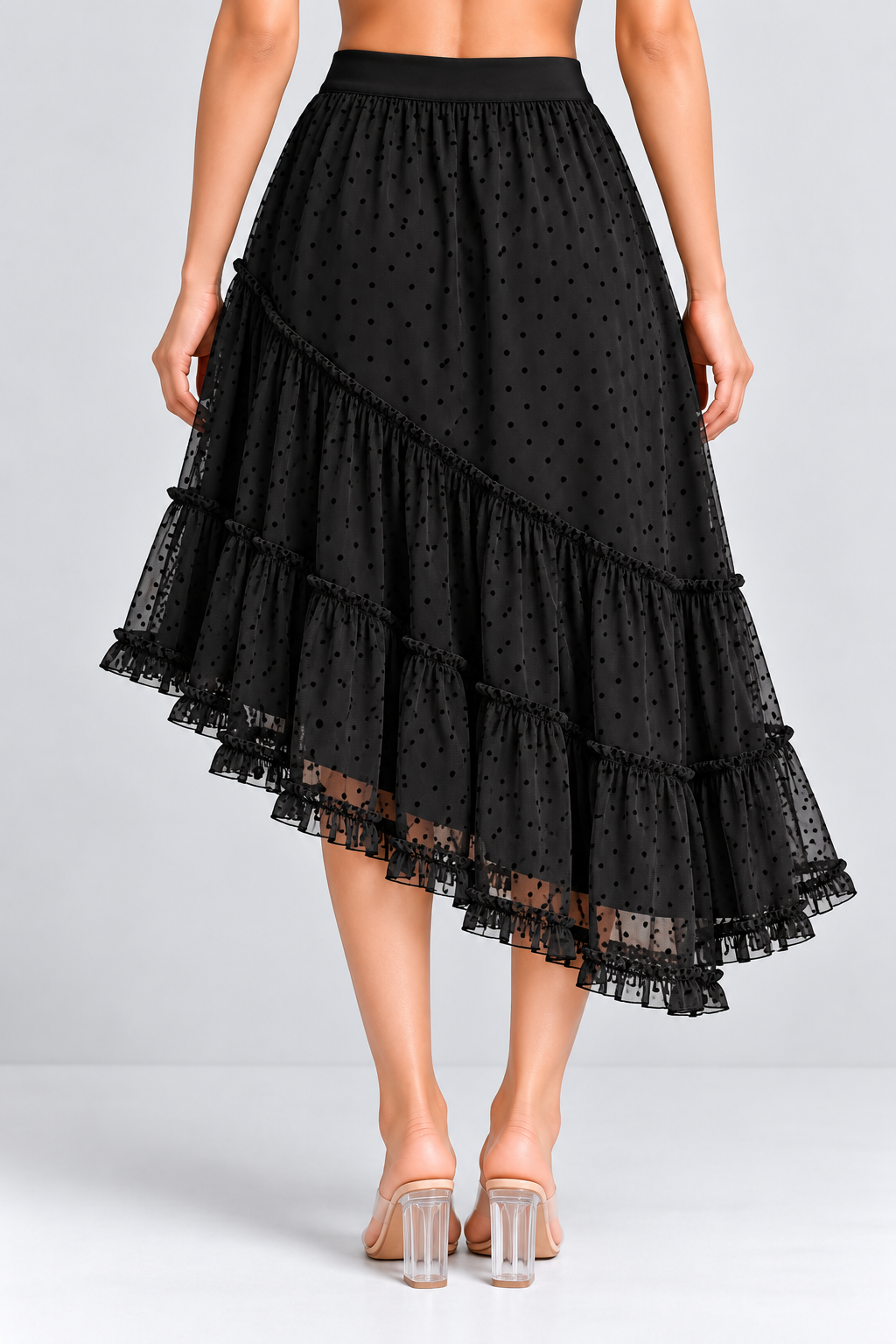 Asymmetric Polka Dot Ruffle Skirt