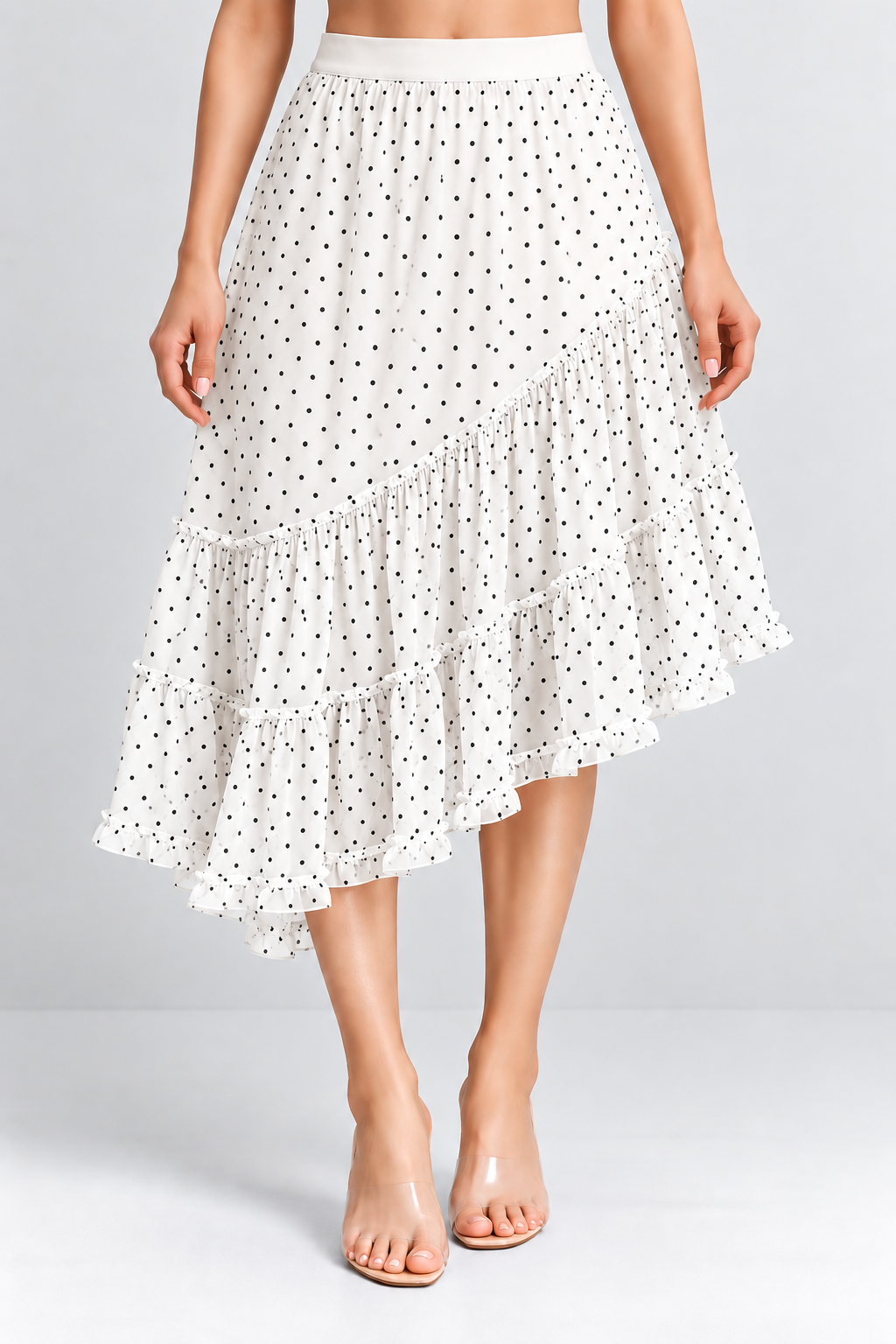 Asymmetric Polka Dot Ruffle Skirt