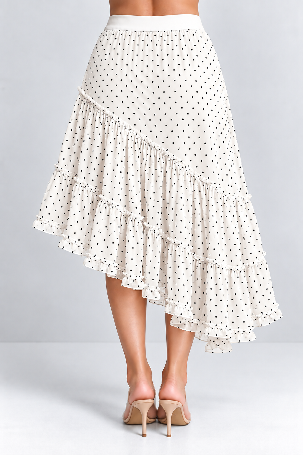 Asymmetric Polka Dot Ruffle Skirt