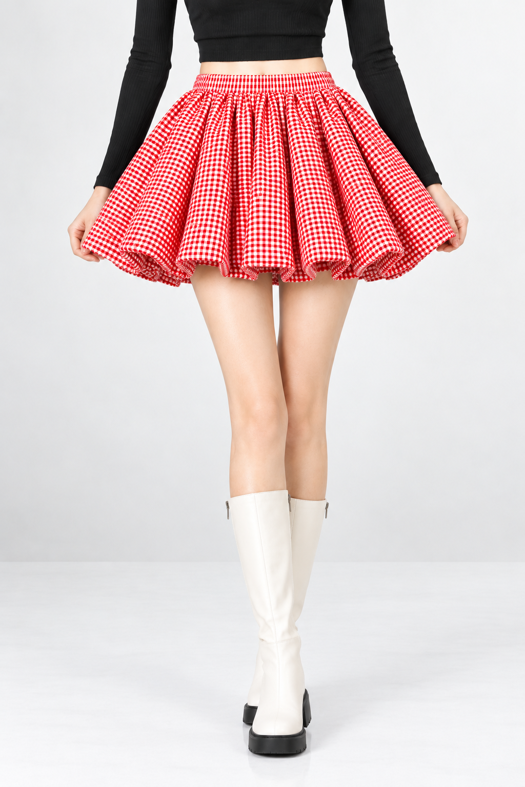 Gingham Bubble Mini Skirt