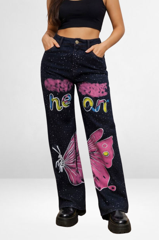 Neon Dream Graphic Straight Leg Jeans