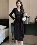 Load image into Gallery viewer, Black Sequined Long Dress with Slit
