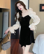 Load image into Gallery viewer, Organza Lantern Sleeves Korean V Neck Short Dress
