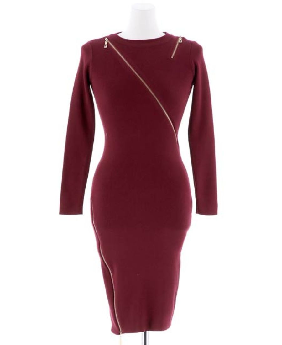 Maroon "Zip it Up" Multi Style with Zip Bodycon Dress