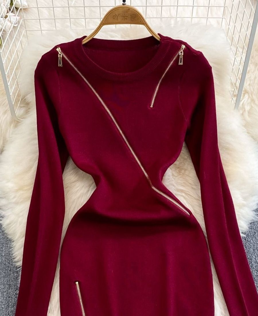 Maroon "Zip it Up" Multi Style with Zip Bodycon Dress