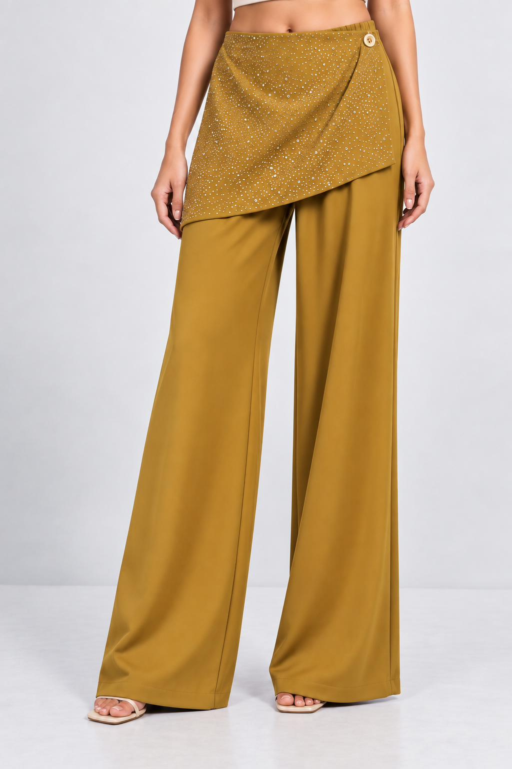 Crystal Drape Wide-Leg Pants