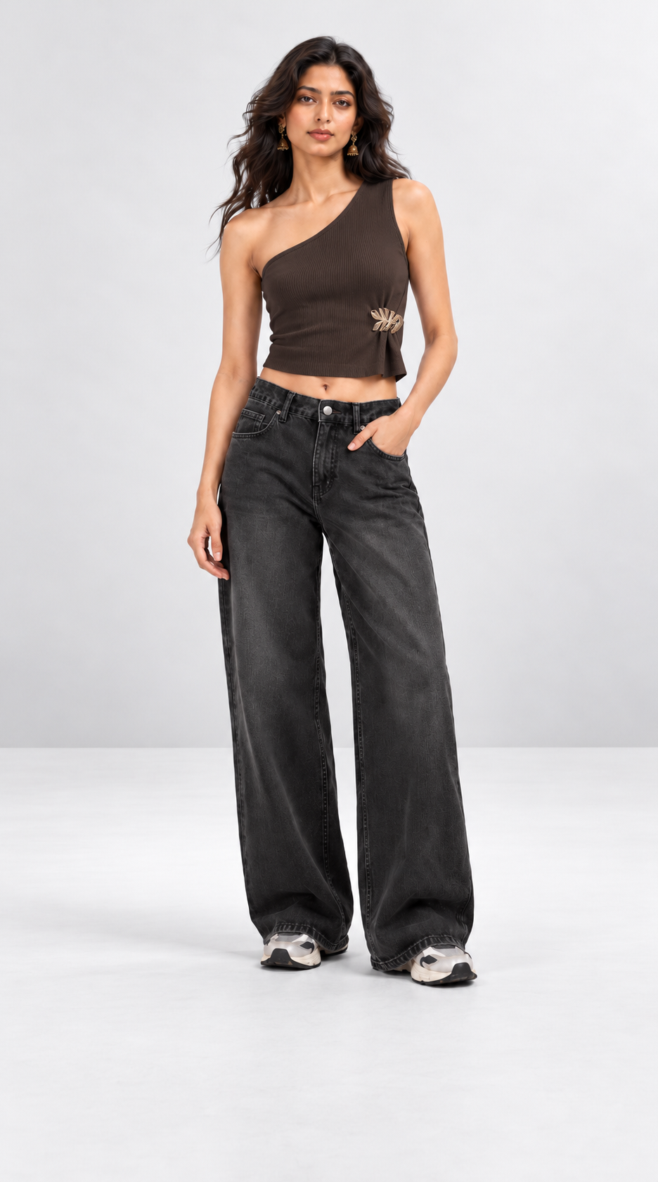 Metallic Knot One-Shoulder Top