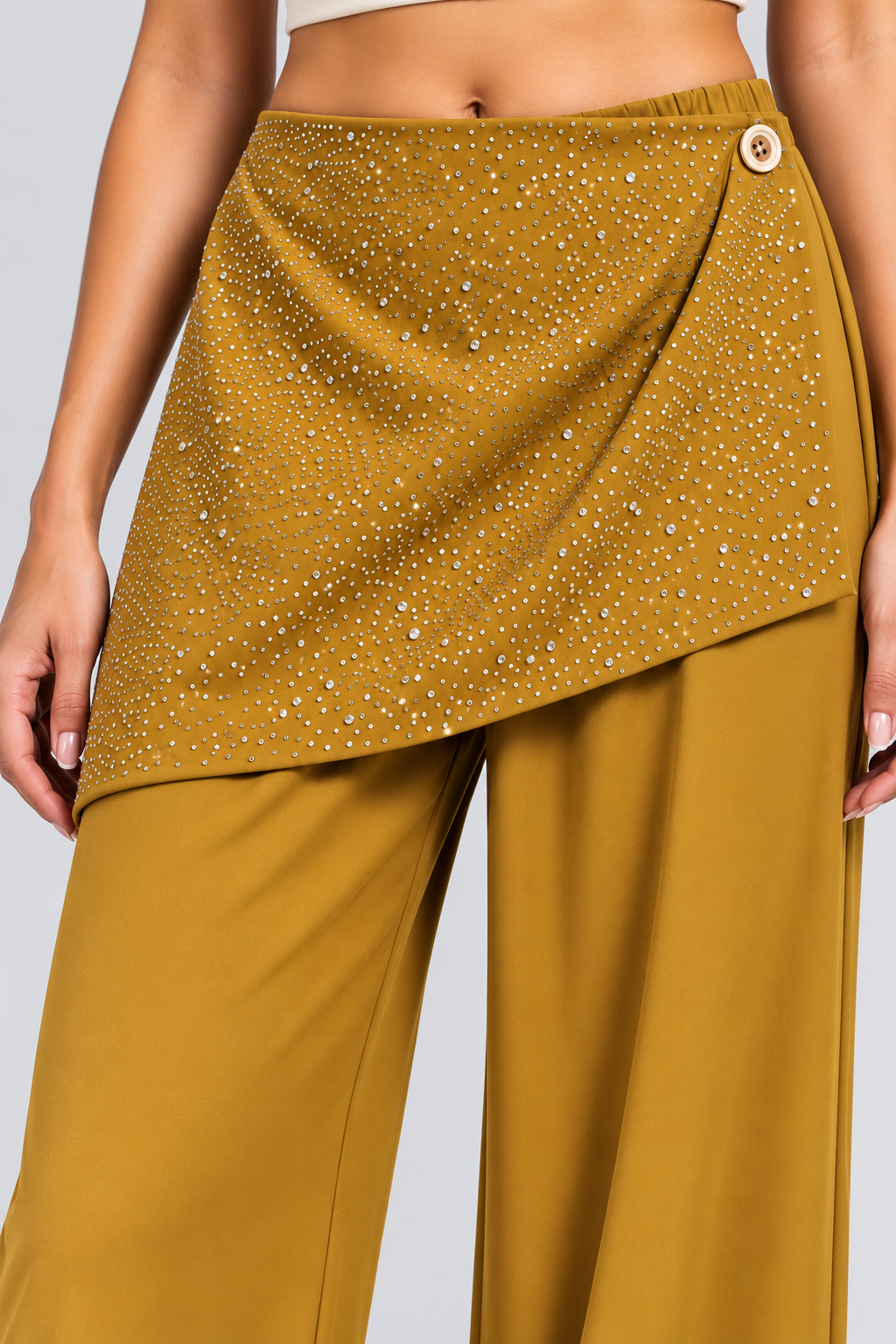 Crystal Drape Wide-Leg Pants