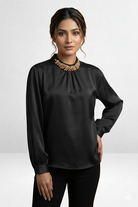 Embellished Satin Top