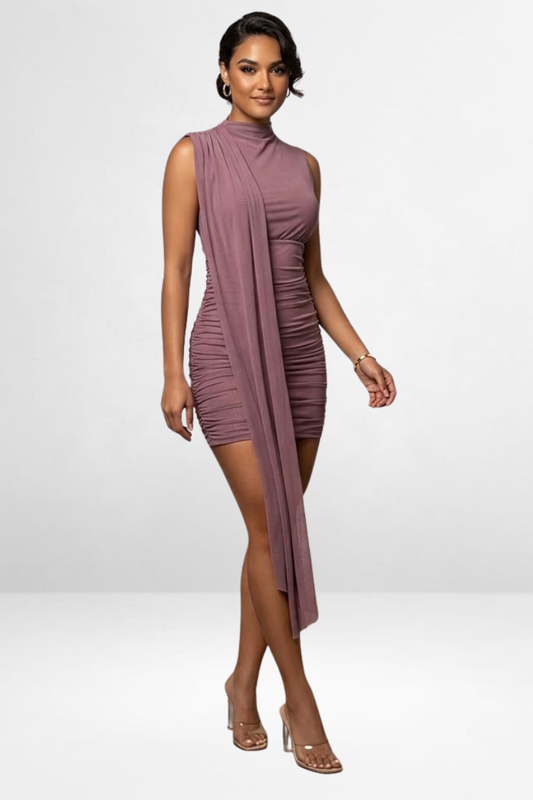 Ruched Bodycon Drape Mini Dress