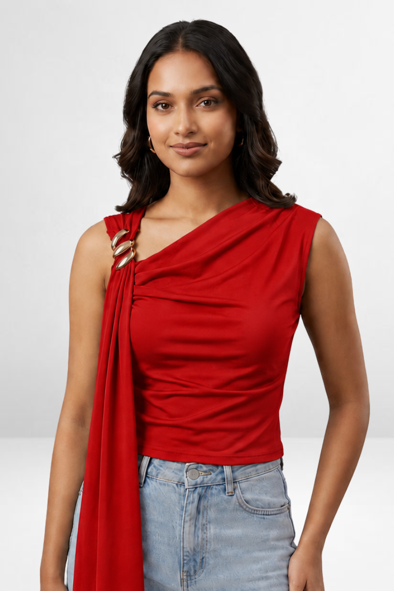 Metal Buckle Drape Top