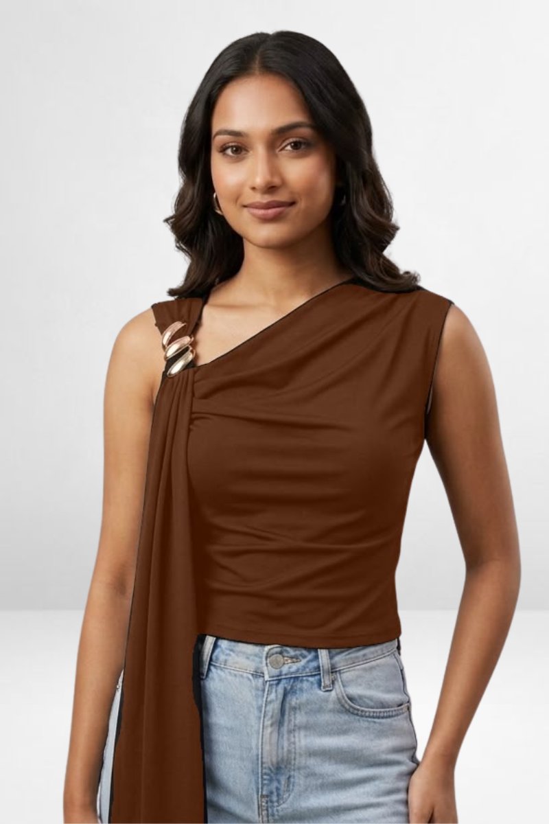 Metal Buckle Drape Top