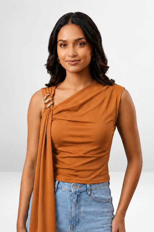 Metal Buckle Drape Top