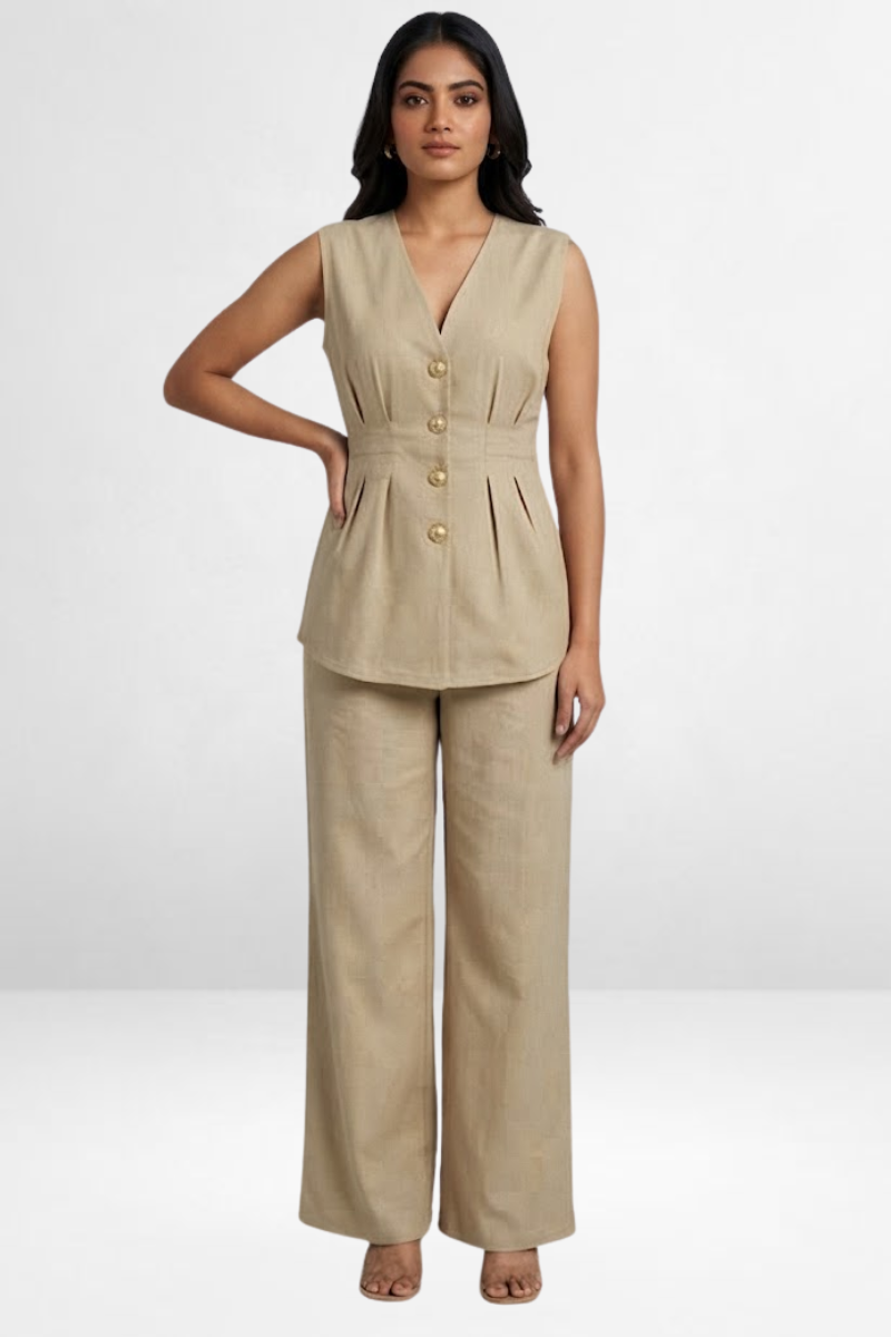 Sleeveless V-Neck Co-Ord Set