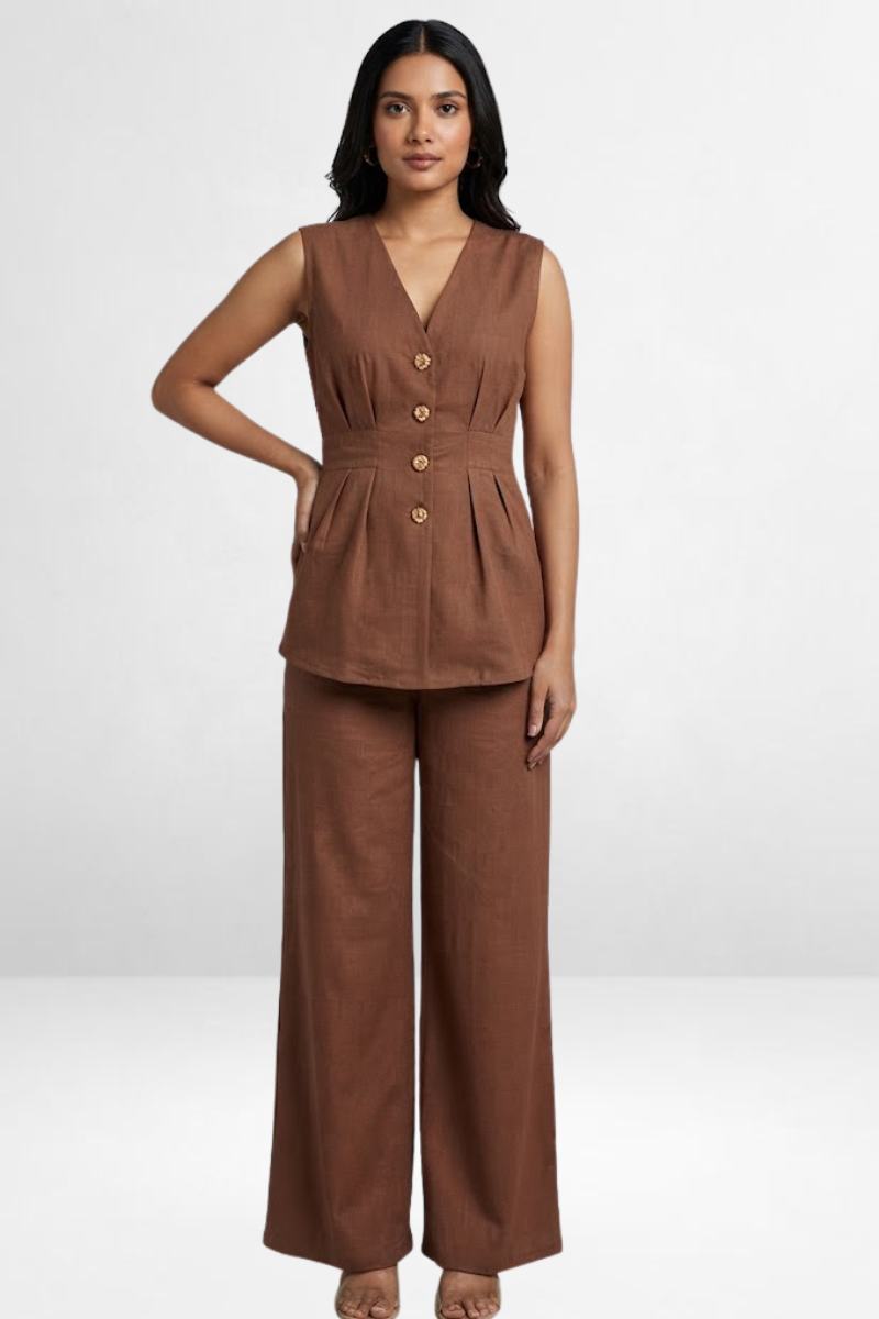 Sleeveless V-Neck Co-Ord Set