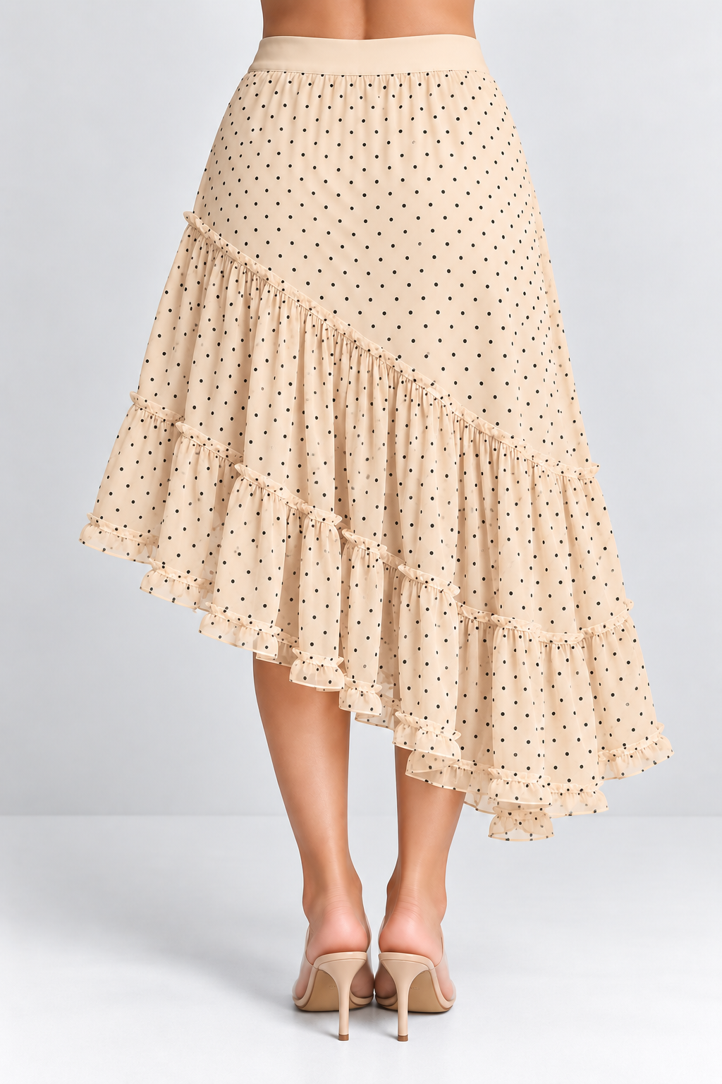 Asymmetric Polka Dot Ruffle Skirt