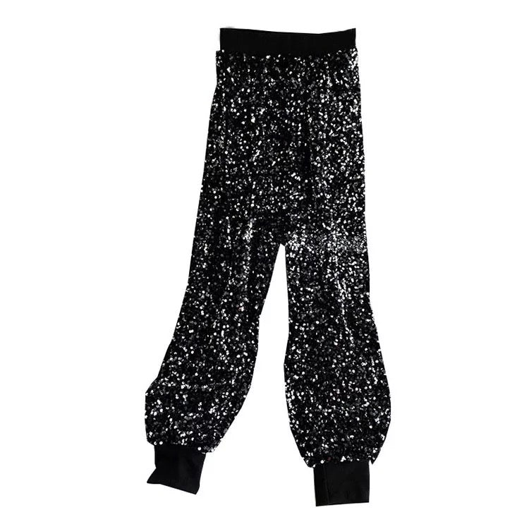 Silver Sequin High Waist Jogger Pants