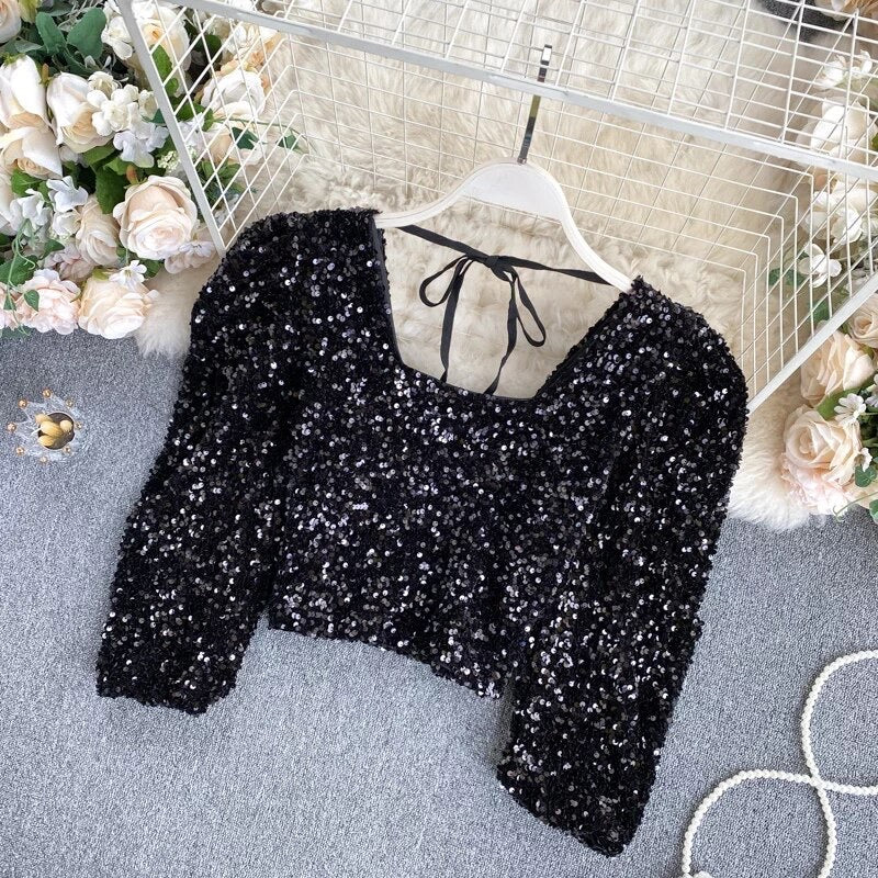 Black Embellished Velvet Top