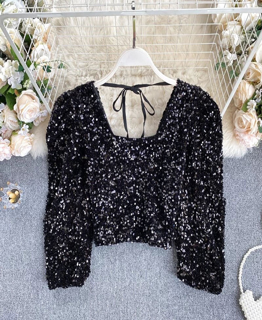 Black Embellished Velvet Top