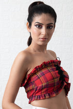 Load image into Gallery viewer, Red Plaid Lace Up Tube Top
