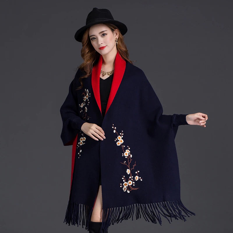 Black Embroidery Scarf Long Sleeve