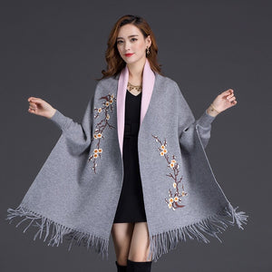 Grey Embroidery Scarf Long Sleeve